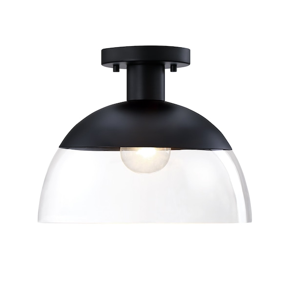 Designers Fountain Rey 13 in. 1-Light Matte Black Modern Semi Flush Mount with Clear Glass Shade for Bedrooms D308M-SF-MB - main